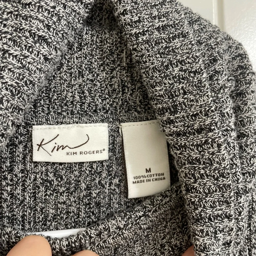 Kim Rogers Gray Ribbed Mock Neck Cotton Sweater | Size M